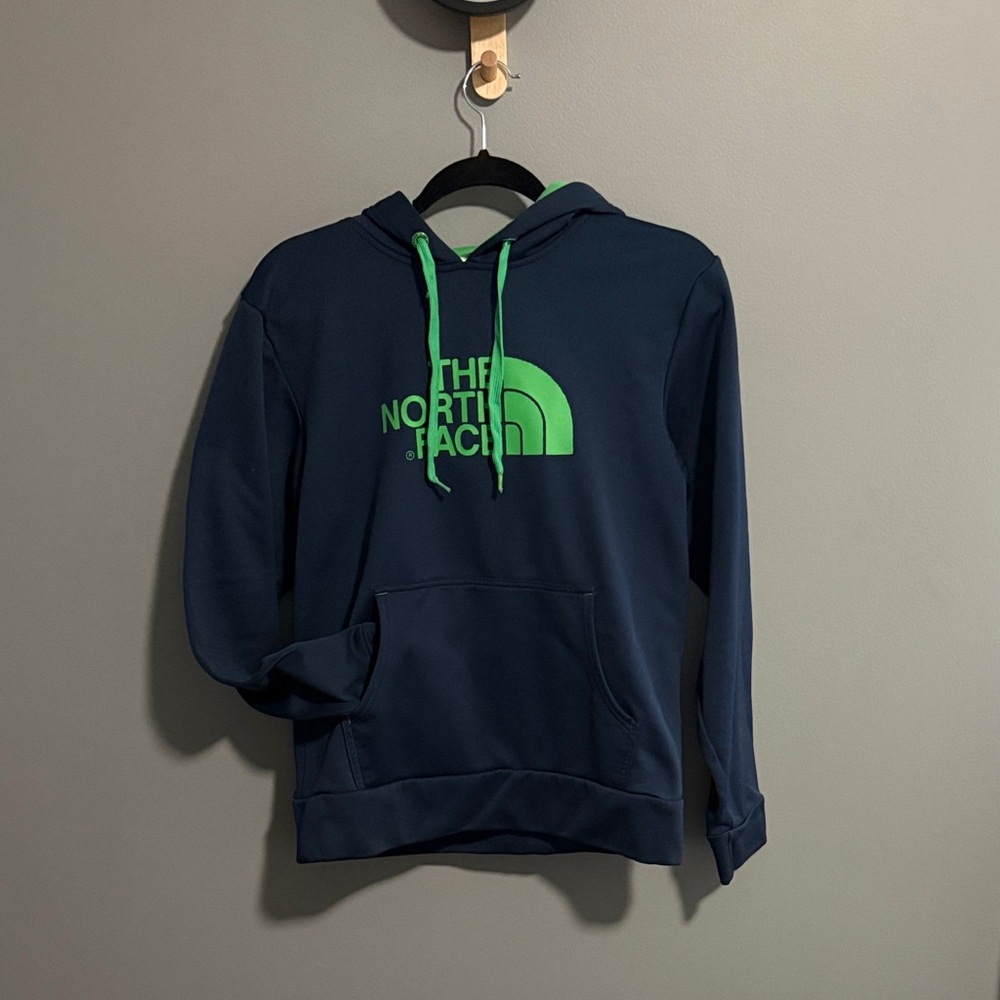 The North Face Men’s Dark Blue and Bright Green Hoodie